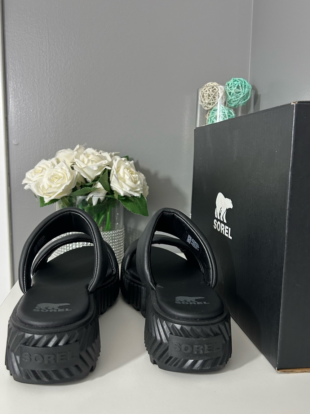 NWT SOREL Ona Streetworks Platform Slide Leather Upper Sandals Black Size 9.5 - Picture 5 of 15